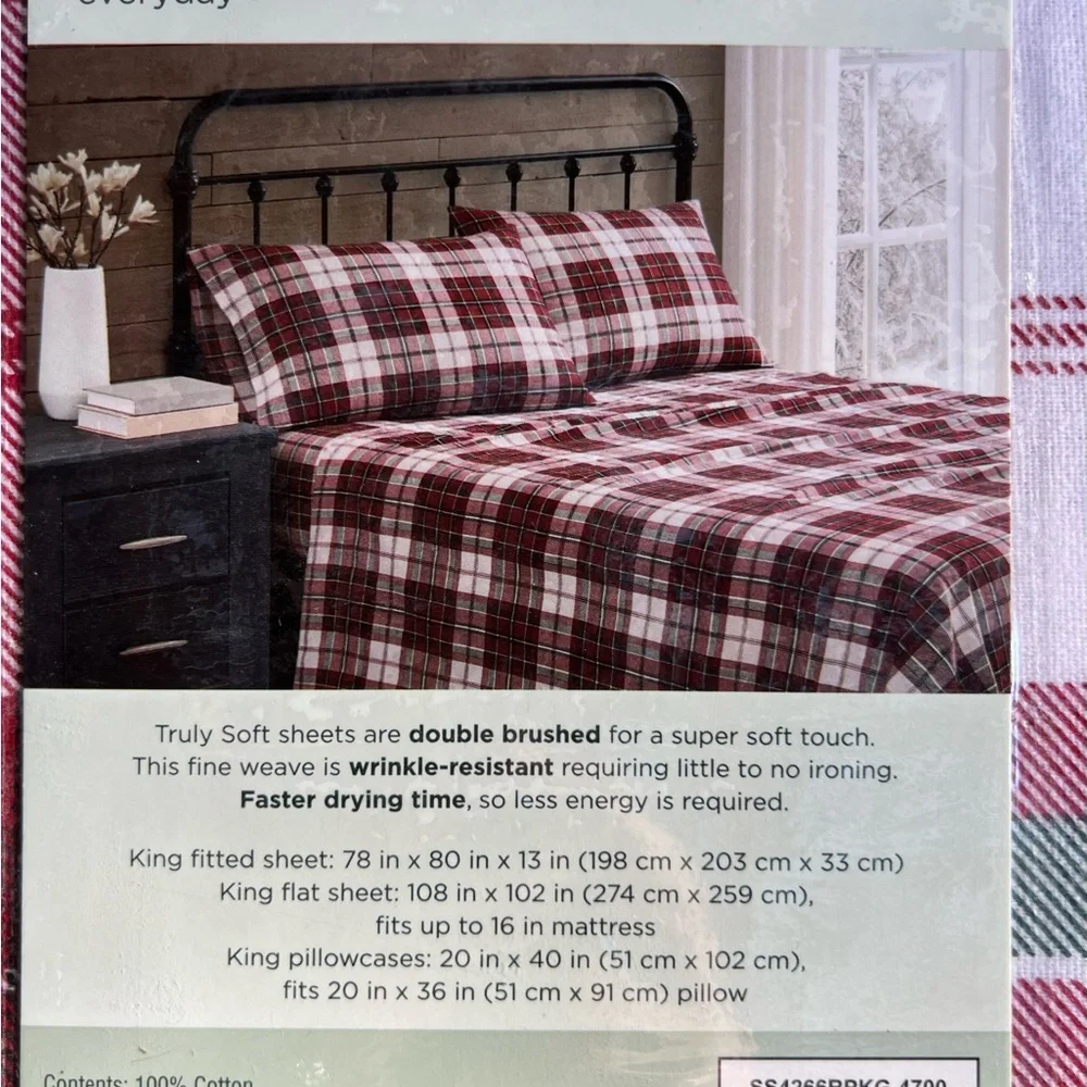 TRULY SOFT Tartan Plaid Flannel King Sheet Set NWT NEW